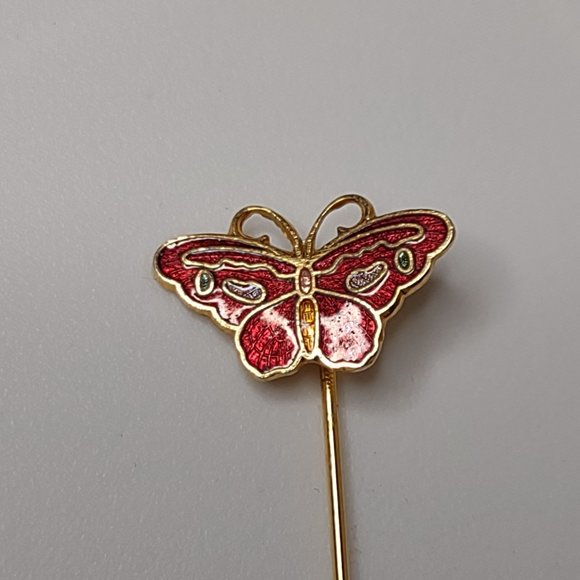Red And Gold Tone Butterfly Stick Pin - Picture 3 of 14